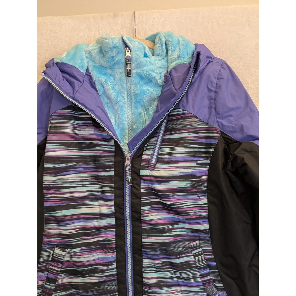 Stoic Girls Ski Jacket Floral Print Purple Black Blue Size‎ XL 16 Hooded Lined - Picture 3 of 8